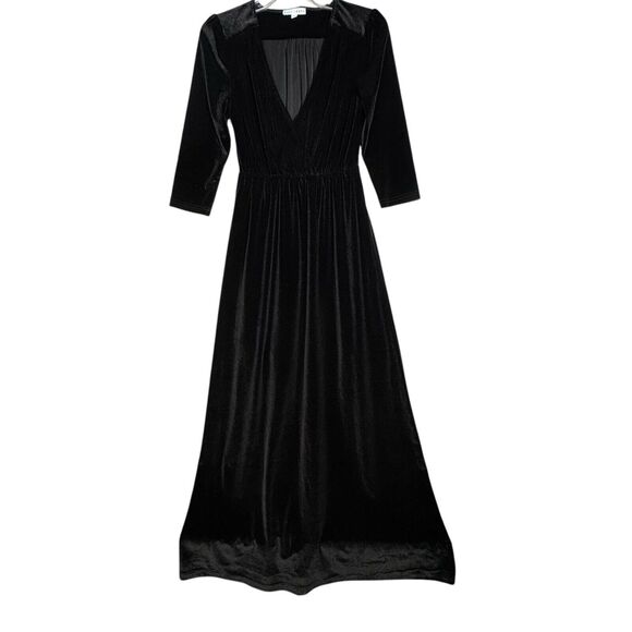 Baltic Born Black Velvet Velour Maxi V-Neck Dress Goth Witchy - Picture 1 of 4